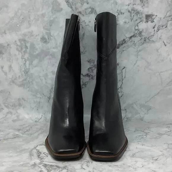 Franco Sarto 10M Black Leather Stevie Mid Calf Boot Square Toe Block Heel M29-14 - Picture 2 of 10